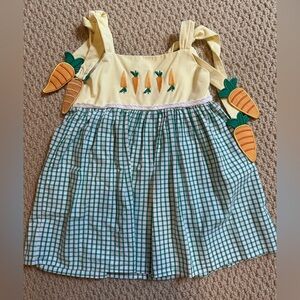 Busy Bees Smocks - Yellow and Green Gingham Dress with Carrot Accents